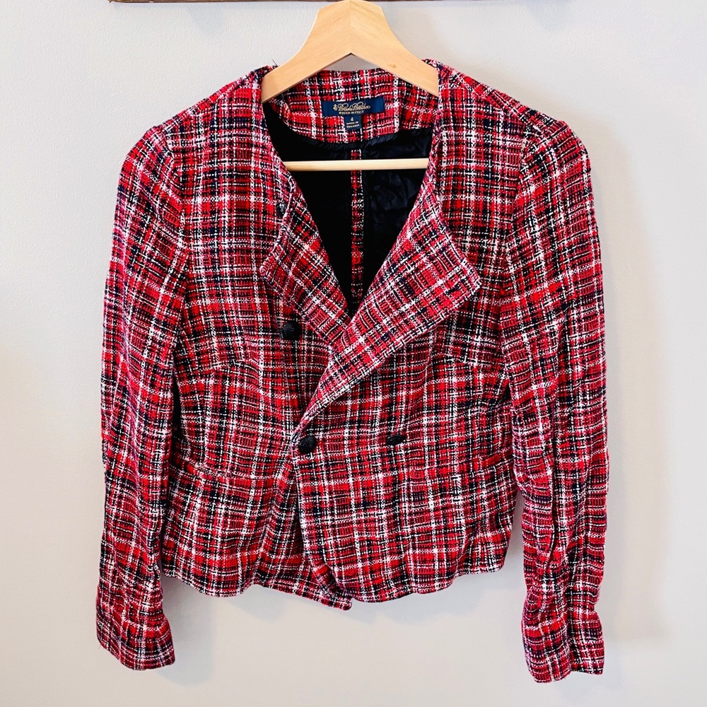 NWOT Brooks Brothers Woven in Italy Red/Navy/White Tweed Blazer - Size 4
